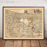 Antica mappa di Rijnland e Amstelland di Visscher, 1690: Amsterdam, Haarlem, L'Aia, Leiden, Gouda 
