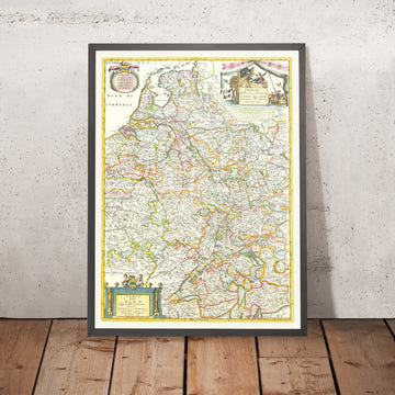 Antigua mapa de la cuenca del río Rin en Europa por Coronelli, 1690: Basilea, Colonia, Fráncfort, Lago de Constanza, Alpes suizos 