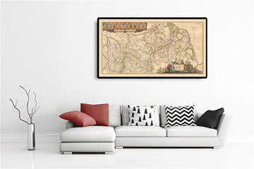 Antica mappa del fiume Reno di Visscher, 1690: Dalla foce alla sorgente, Berna, Bruxelles, Lussemburgo, Francoforte, Colonia 