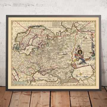 Mappa antica della Russia di Visscher, 1690: Mosca, Varsavia, Budapest, Oslo, Stoccolma 