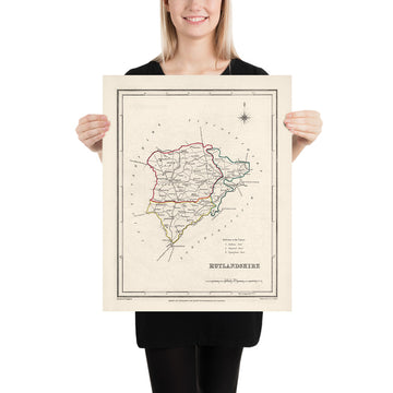 Vecchia mappa del Rutlandshire di Samuel Lewis, 1844: Oakham, Uppingham, Cottesmore, Langham, Belton 