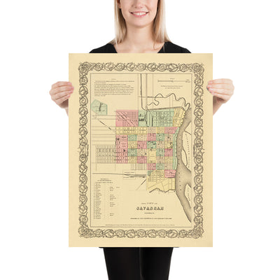 Old Map of Savannah, Georgia by Colton, 1855: Forsyth Place, Rail Depots, Hutchinson's Island, Fishers Reef, Wards