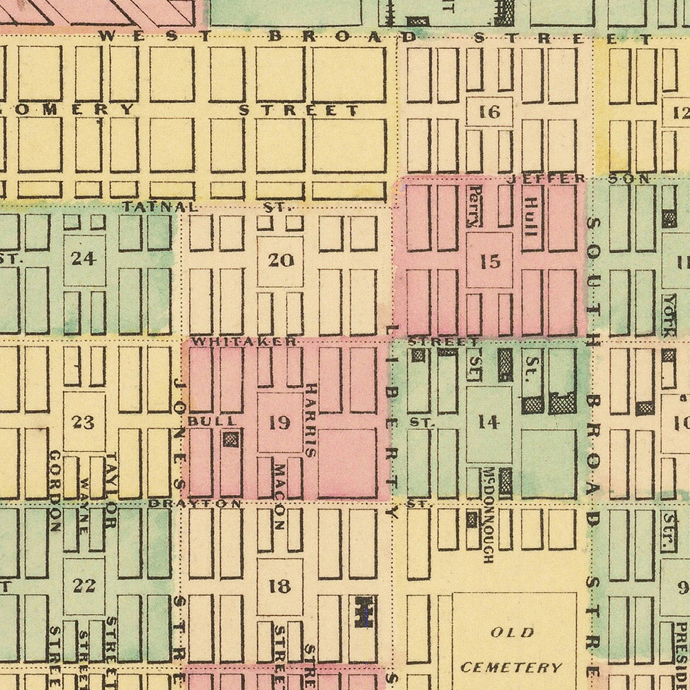 Old Map of Savannah, Georgia by Colton, 1855: Forsyth Place, Rail Depots, Hutchinson's Island, Fishers Reef, Wards