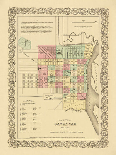 Old Map of Savannah, Georgia by Colton, 1855: Forsyth Place, Rail Depots, Hutchinson's Island, Fishers Reef, Wards