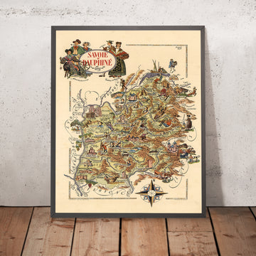 Alte Karte von Savoie & Dauphiné, Frankreich von Jacques Liozu, 1951: Alpen, Grenoble, Chambéry, Annecy 