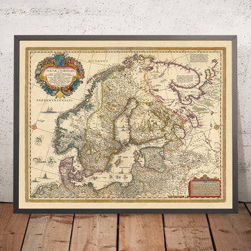 Mappa antica della Scandinavia e del Nord Europa di Visscher, 1690: Oslo, Stoccolma, Helsinki, Riga, Copenaghen 