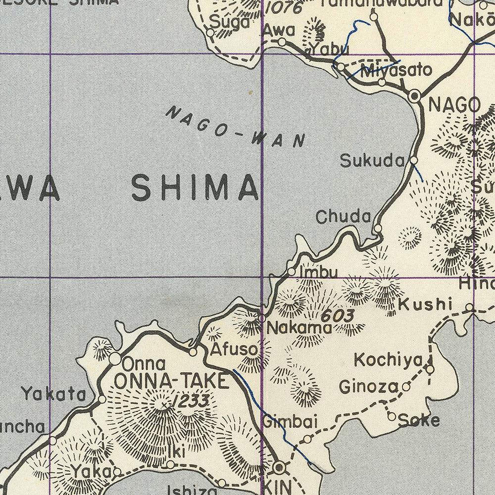 Old WW2 Military Map of Okinawa, Japan: 64th Engineer Base Topographic Battalion