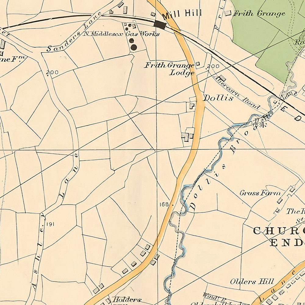 Ancienne carte de Londres, 1900 : Mill Hill, Hendon, East End, Woodside Park, Brent Reservoir