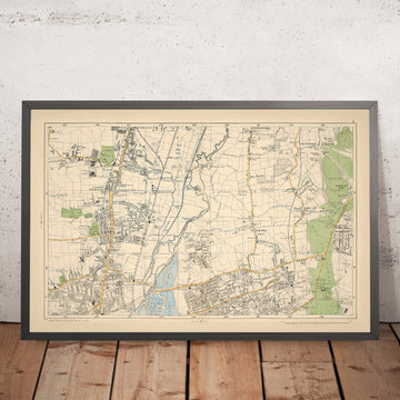 Ancienne carte du nord-est de Londres, 1900 : Edmonton, Tottenham, Walthamstow, réservoirs, Woodford Park 