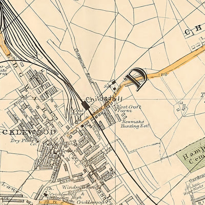 Alte Karte von London, 1900: Kingsbury, Hampstead Heath, Golders Green, Brent Reservoir, Willesden