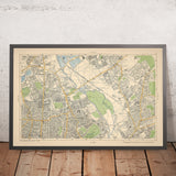 Antigua mapa del este y centro de Londres, 1900: Clapton, Hackney Downs, Lea Bridge, Stratford, London Fields 