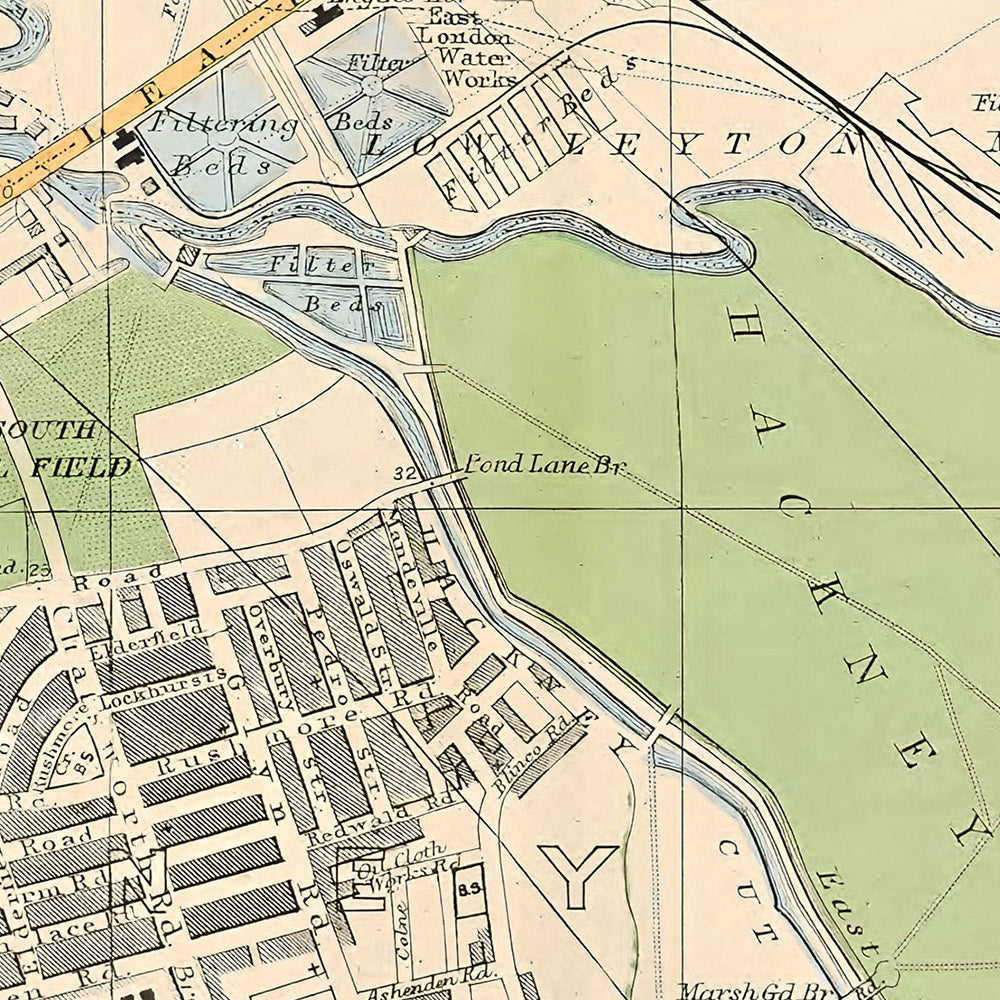 Old Map of East-Central London, 1900: Clapton, Hackney Downs, Lea Bridge, Stratford, London Fields