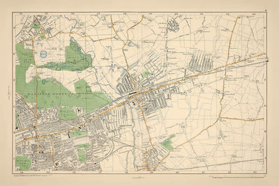 Mapa antiguo de Londres, 1900: Wanstead, Ilford, Barking, Wanstead Flats, West Ham Park