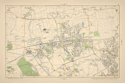 Ancienne carte de Londres, 1900 : Hanwell, Ealing, Acton, Osterley Park, Gunnersbury Park