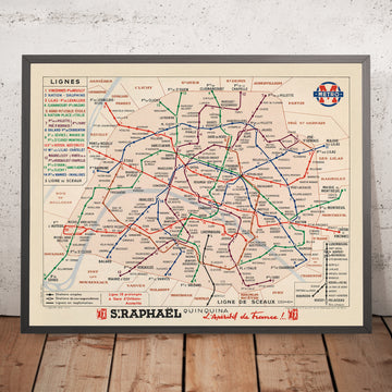 Ancienne carte simple du métro de Paris, 1939 : 14 lignes 
