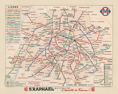 Ancienne carte de Paris, 1939 : Montmartre, Champs-Élysées, Bois de Boulogne, Montparnasse, Belleville