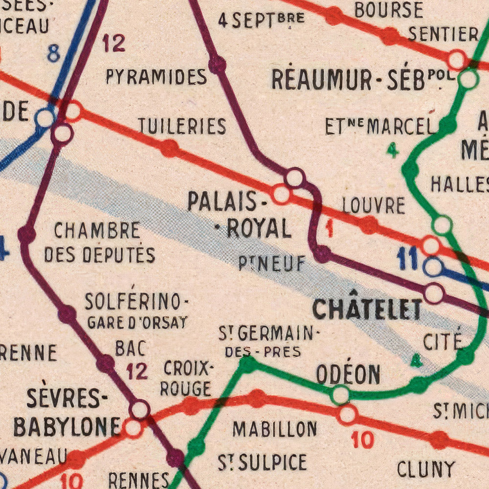 Mapa antiguo de París, 1939: Montmartre, Campos Elíseos, Bois de Boulogne, Montparnasse, Belleville