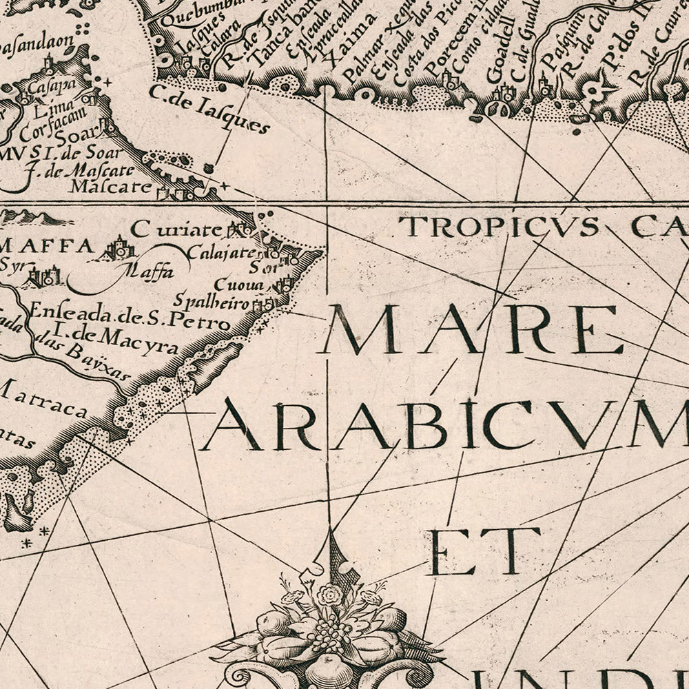 Old Map of Middle East and South Asia by Linschoten, 1595