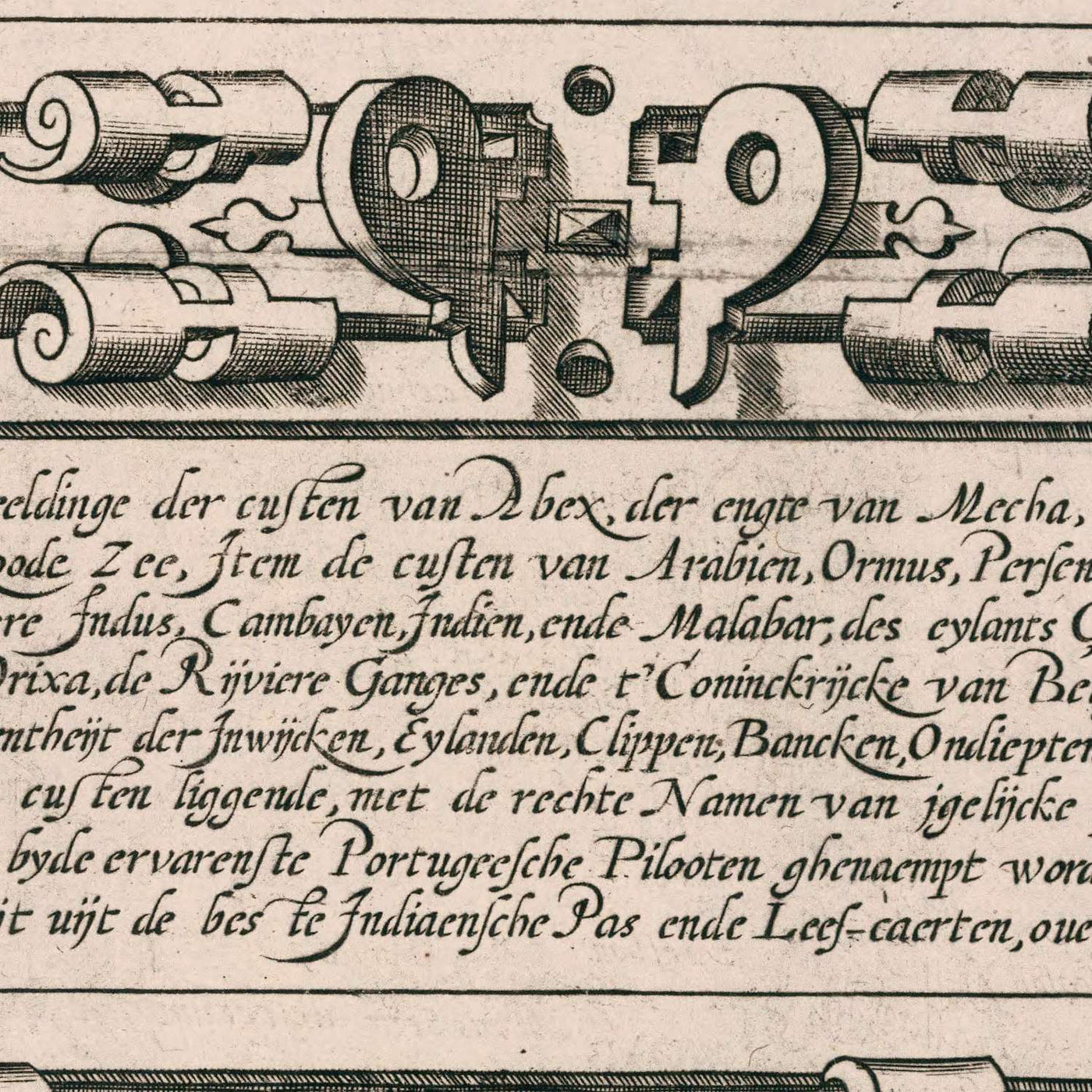 Ancienne carte du Moyen-Orient et de l'Asie du Sud par Linschoten, 1595 : détaillée, ornée, historiquement significative