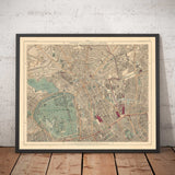 Ancienne carte en couleur du nord de Londres, 1891 - Camden, Regents Park, Primrose Hill, Kentish Town, Kings Cross - NW1 N1C N7 NW5 NW3 NW8