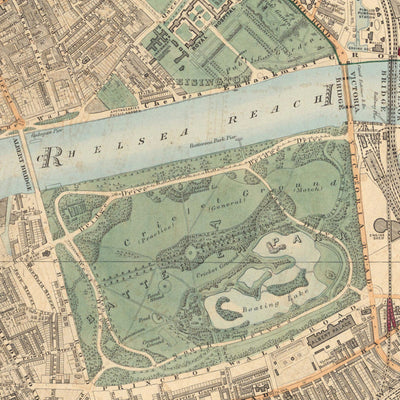 Alte Farbkarte von Süd-London im Jahr 1891 - Battersea, Chelsea, Oval, Stockwell, Wandsworth - SW3, SW1, SE11, SW8, SW11, SW9, SW4