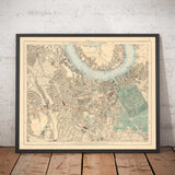 Alte Farbkarte von Südlondon im Jahr 1891 - Greenwich, Deptford, New Cross, Telegraph Hill, Blackheath - SE8, SE14, SE10 SE4 SE13 