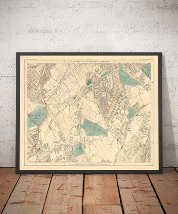 Antiguo mapa en color del sur de Londres en 1891 - Dulwich, Peckham Rye, Herne Hill, Forest Hill - SE24, SE22, SE21, SE23