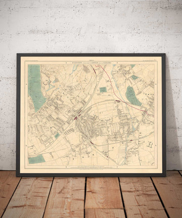 Vecchia mappa a colori del sud-ovest di Londra, 1891 - Wimbledon, Merton, Summerstown - SW19, SW17 SW20 