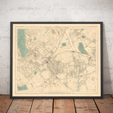 Ancienne carte en couleur du sud-ouest de Londres, 1891 - Wimbledon, Merton, Summerstown - SW19, SW17 SW20