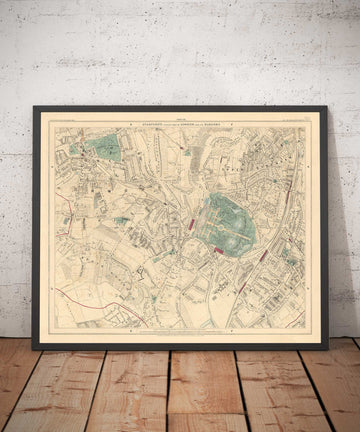 Ancienne carte en couleur du sud-est de Londres, 1891 - Norwood, Crystal Palace, Penge, Sydenham - SE27, SE19, SE20, SE26