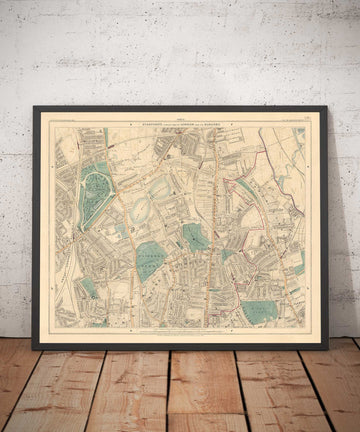 Old Colour Map of North London, 1891 - Finsbury Park, Hackney Downs, Stoke Newington, Clapton - N4, N5, N15, N16, E5