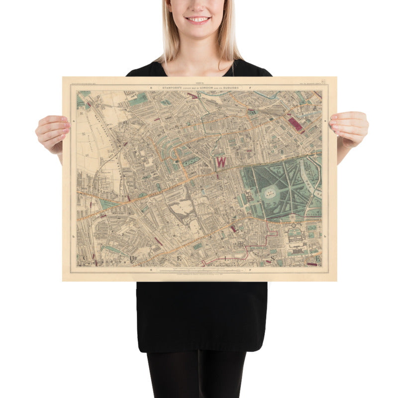 Mappa dei colori antica di West London - Notting Hill, Kensington, Portobello Road, Shepherds Bush, Bayswater - W11 W2 W8 SW7 W14 W6 W12 W10 