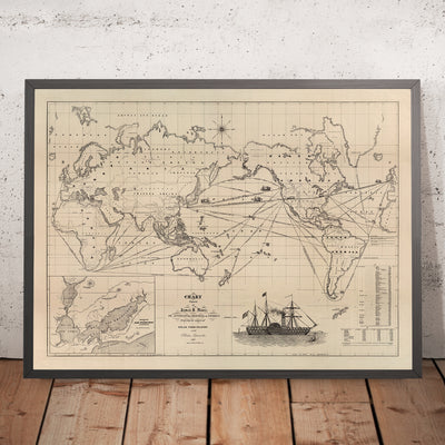 Mapa del Viejo Mundo de rutas de vapores por James Moore, 1850