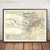 Ancienne carte de Saint-Pétersbourg par Wiebeking, 1840 : Perspective Nevski, Vasilievsky, rivière Fontanka, quai, inondation de 1824 