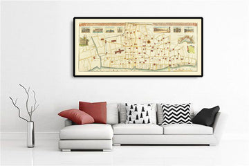 Ancienne carte du grand incendie de Londres en 1667 par John Leake & George Vertue - London Bridge, Westminster, la Tamise, la cathédrale St Paul, Southwark