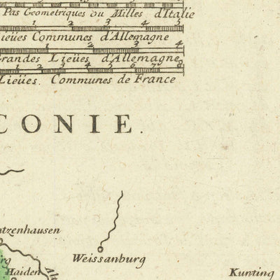 Mapa antiguo de Suabia de Sanson, 1703: Stuttgart, Heidelberg, Augsburgo, Selva Negra, río Rin