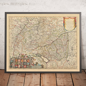 Mappa antica del Circolo Svevo di Visscher, 1690: Stoccarda, Mannheim, Augusta, Karlsruhe, Strasburgo 