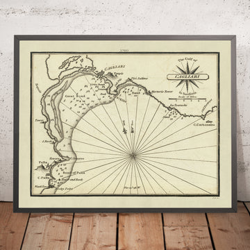 Vecchio Golfo di Cagliari, Carta Nautica della Sardegna di Heather, 1802: Italia, Profondità, Ancoraggi 