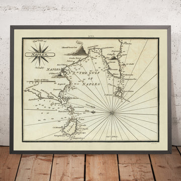 Old Gulf of Naples Nautical Chart by Heather, 1802: Mount Vesuvius, Capri, Amalfi Coast, Sorrento