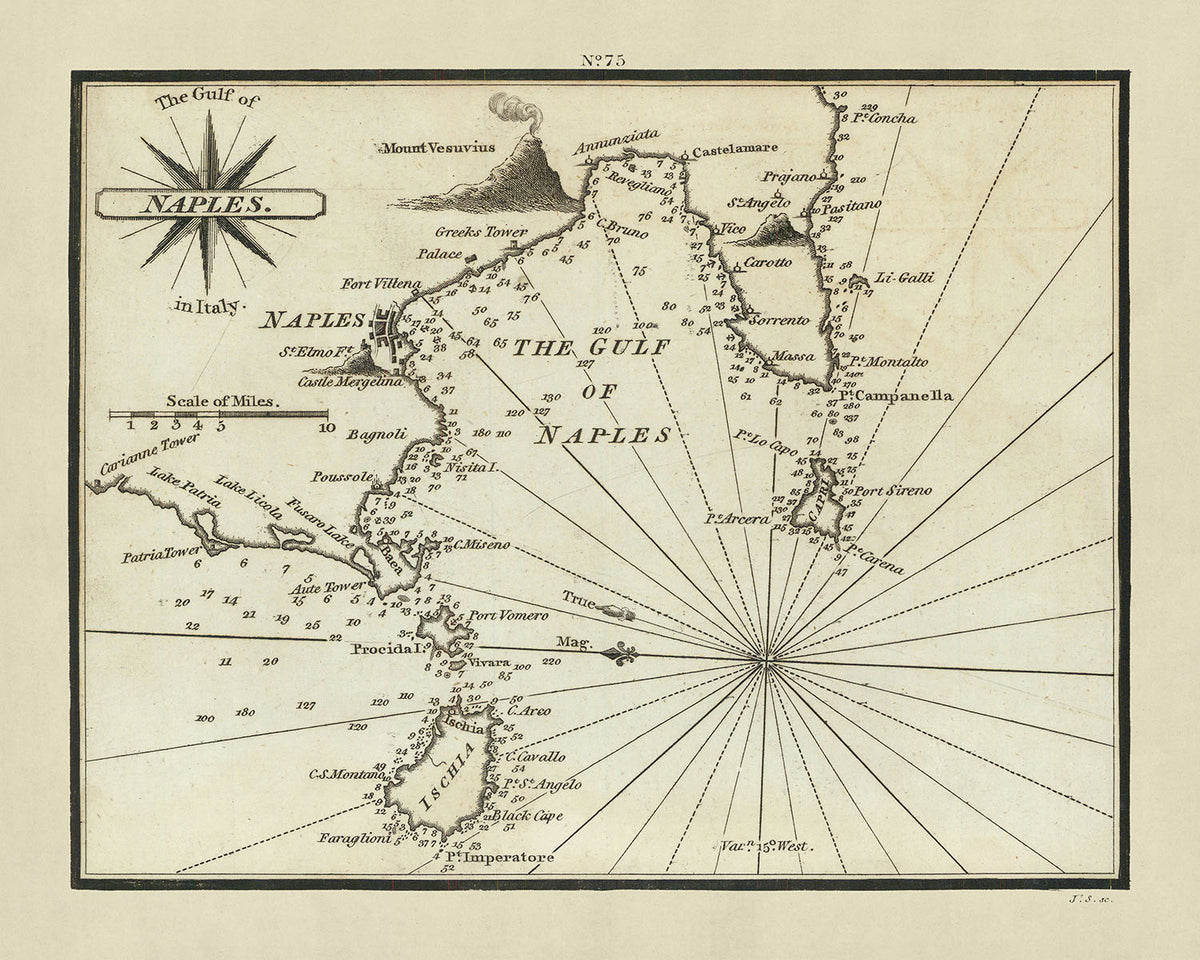 Alte nautische Karte des Golf von Neapel von Heather, 1802: Vesuv, Capri, Amalfiküste, Sorrent 