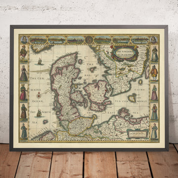 Alte Karte des Königreichs Dänemark von Speed, 1626: Kopenhagen, Helsingør, Hamburg, Ostsee 