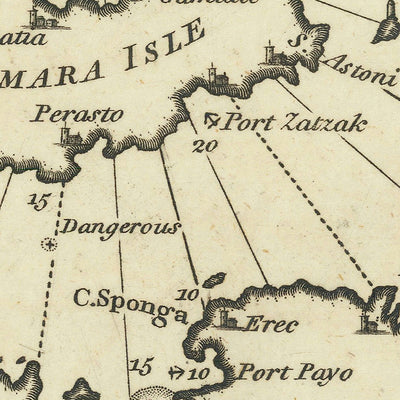 Carta náutica de las antiguas islas de Mármara de Heather, 1802: Dardanelos, Bósforo, antigua Troya
