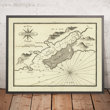 Alter Hafen von Bonifacio, Korsika Seekarte von Heather, 1802: Stadt, Tiefen, Festung, Ranella-Bucht 