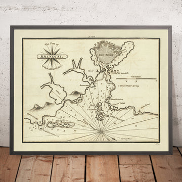 Alter Hafen von Brindisi, Italien Nautische Karte von Heather, 1802: Schwäbisches Schloss, Große Passage, Napoleonische Kriege 