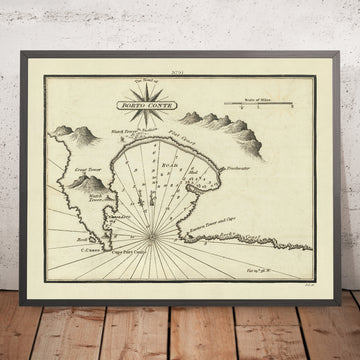 Ancienne carte nautique de Porto Conte par Heather, 1802 : Sardaigne, sondages, tours, côte 