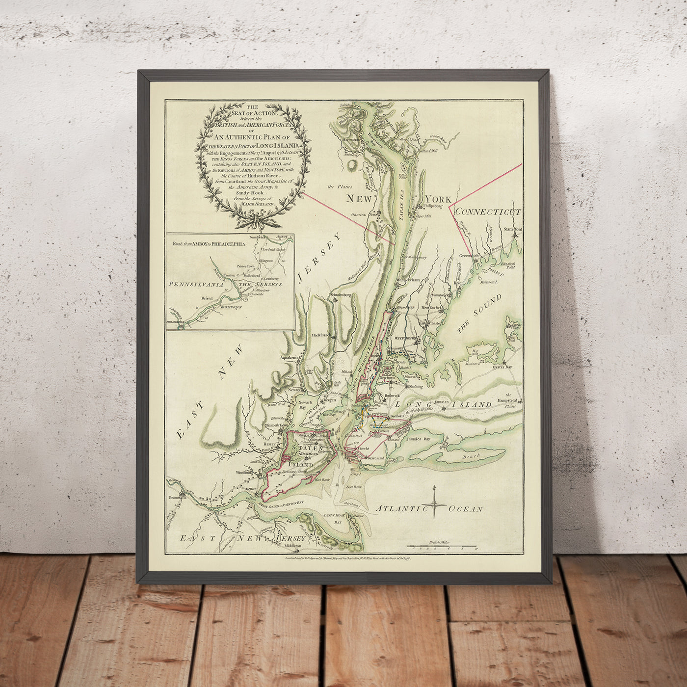 Old Map of the Battle of Long Island, 1776: American Revolution, British Landing