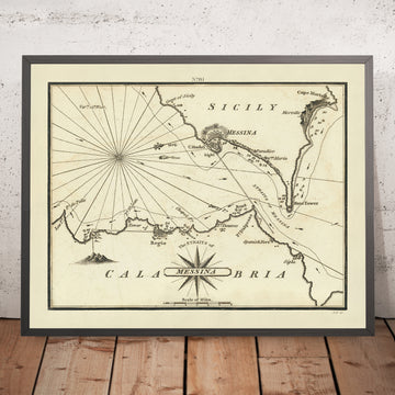 Carta Náutica de los Viejos Estrechos de Messina por Heather, 1802: Sicilia, Reggio di Calabria, Fortificaciones 