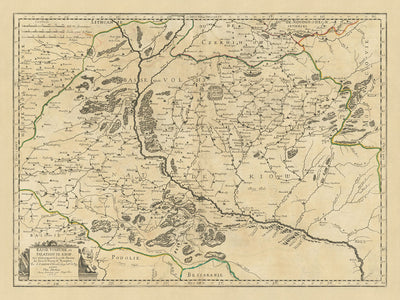 Alte Karte der Ukraine von Sanson, 1665: Kiew, Dnjepr, Tschernihiw, Poltawa, Wälder