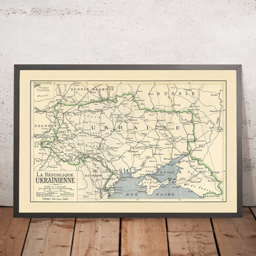 Rara primera mapa de la República de Ucrania, 1919: Conferencia de Paz de París, RPU, Crimea, Kuban 