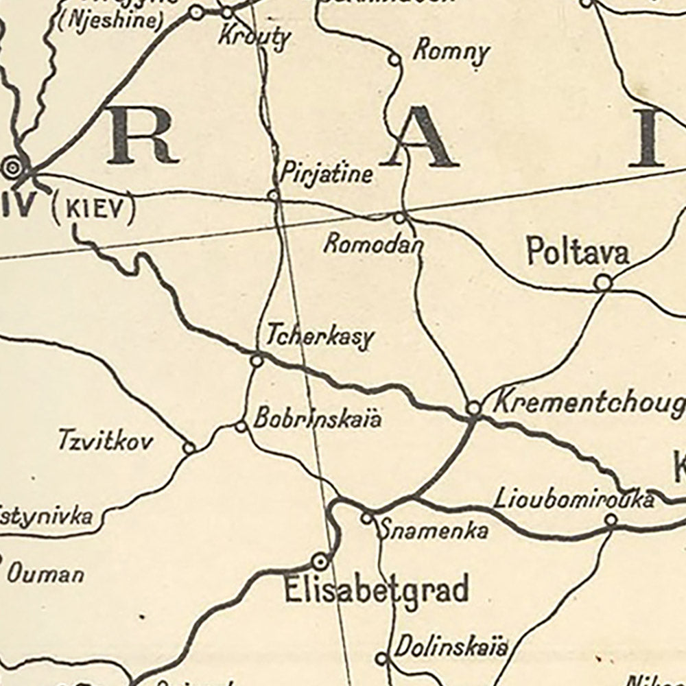Ancienne carte politique de l'Ukraine, 1919 : Kiev, fleuve Dniepr, mer Noire, Carpates, péninsule de Crimée